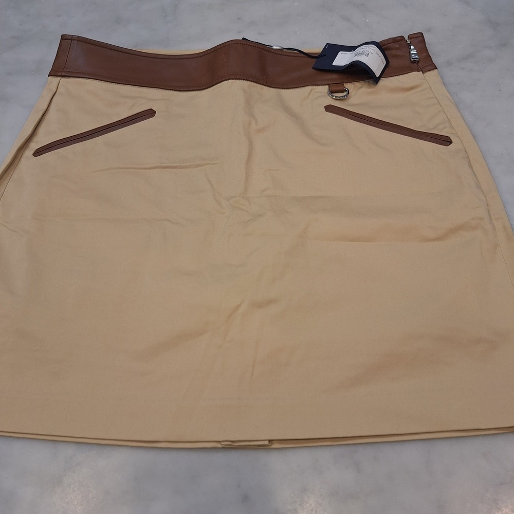 New Polo Ralph Lauren Golf Skirt Sz 10 Brown Leather Trim Mini Equestrian Preppy